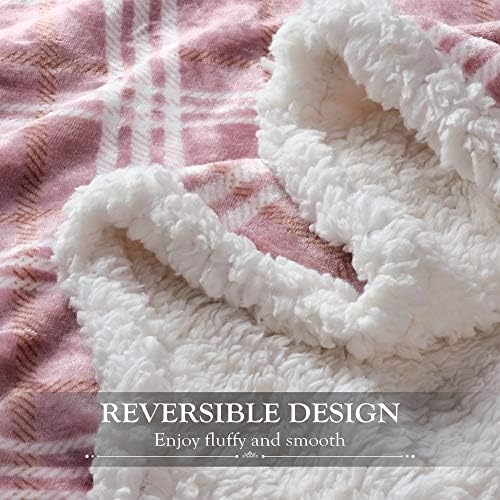 Catalonia Classy Plaid Sherpa Throw Blanket,Plush Flannel Throws for Couch and Bed,Super Soft Reversible TV Blanket,Comfort Caring Gift 150 x 130 cm,Buffalo Pink