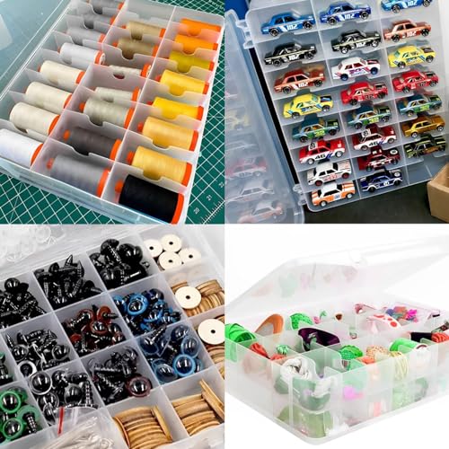 Image of ABuff 46 Grids Embroidery Thread Organizer Double Sided Thread Box Storage, Portable Clear Plastic Sewing Organizer Box Threads Holder for Embroidery Floss Sewing Threads, Small Crafts & Toys