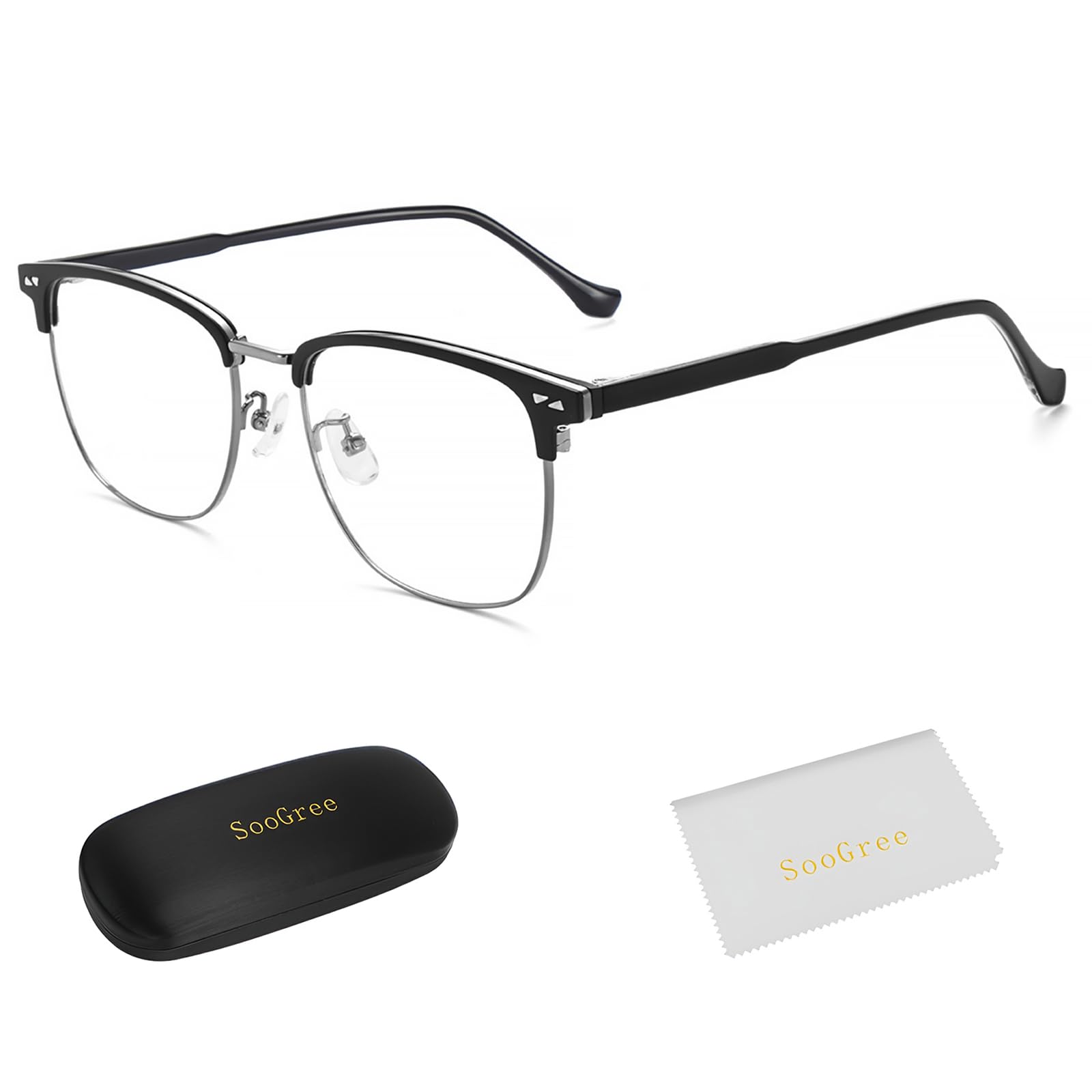 SooGree Blue Light Blocking Glasses Men Women Half Frame UV400 Glasses Clear Lens Anti Eyestrain Glasses Computer Gaming