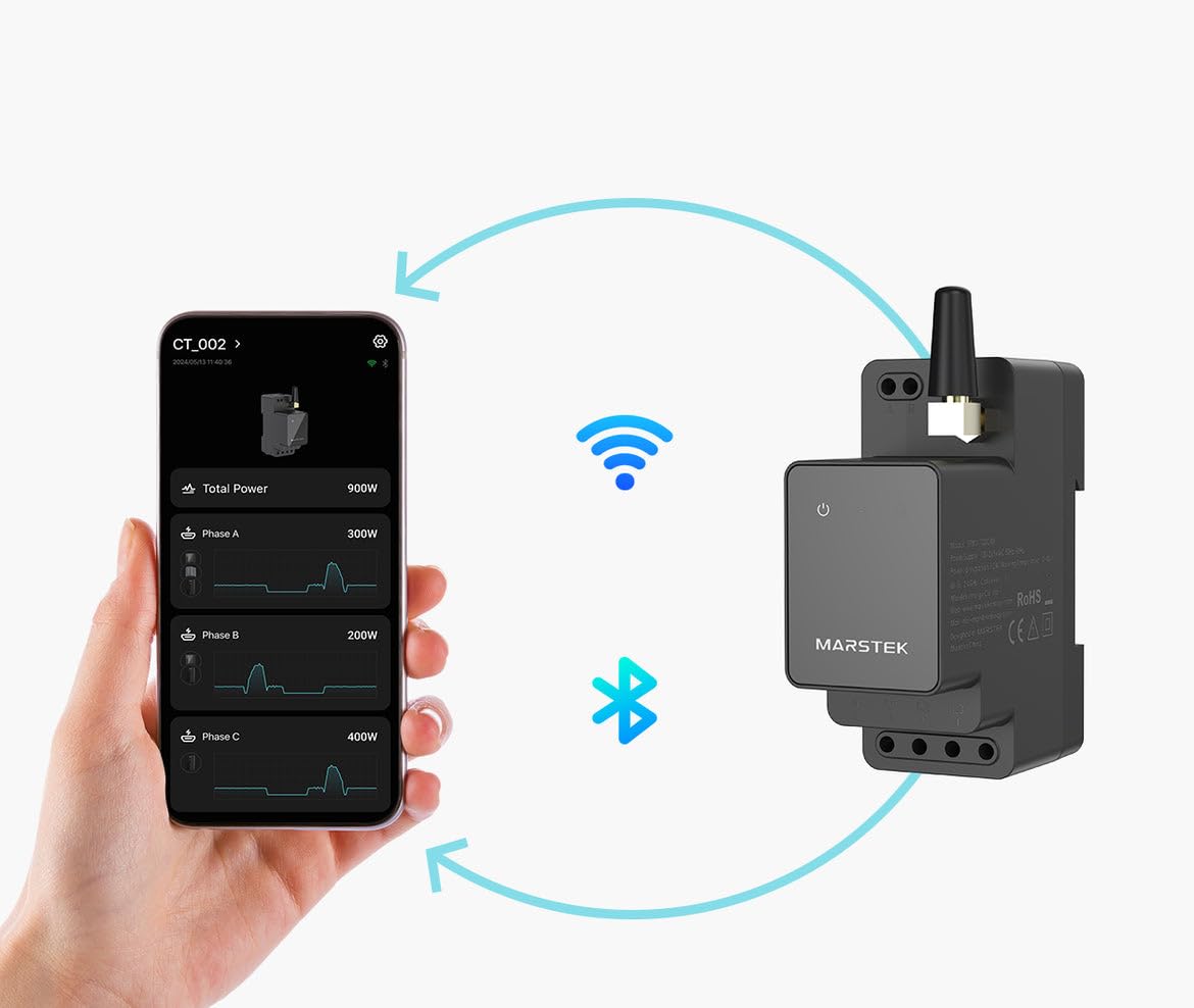 Smarter Zähler CT002 für Marstek 2500D mit Jupiter Serie,Kabellos mit WLAN/Bluetooth, 10 Jahre Garantie, Spart Stromkosten – Schnelle Installation - Nur für Privatpersonen – 0% MwSt