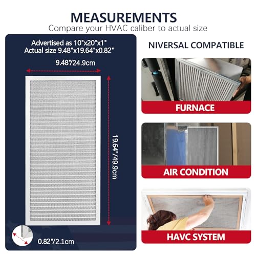 Image of 10x20x1 Electrostatic Air Filter, MERV 8 Reusable Aluminum AC /HVAC Furnace Filters, Washable Permanent Air Filter, Lasts a Lifetime, Easy to Clean (Actual Size:9.48x19.64x0.82)