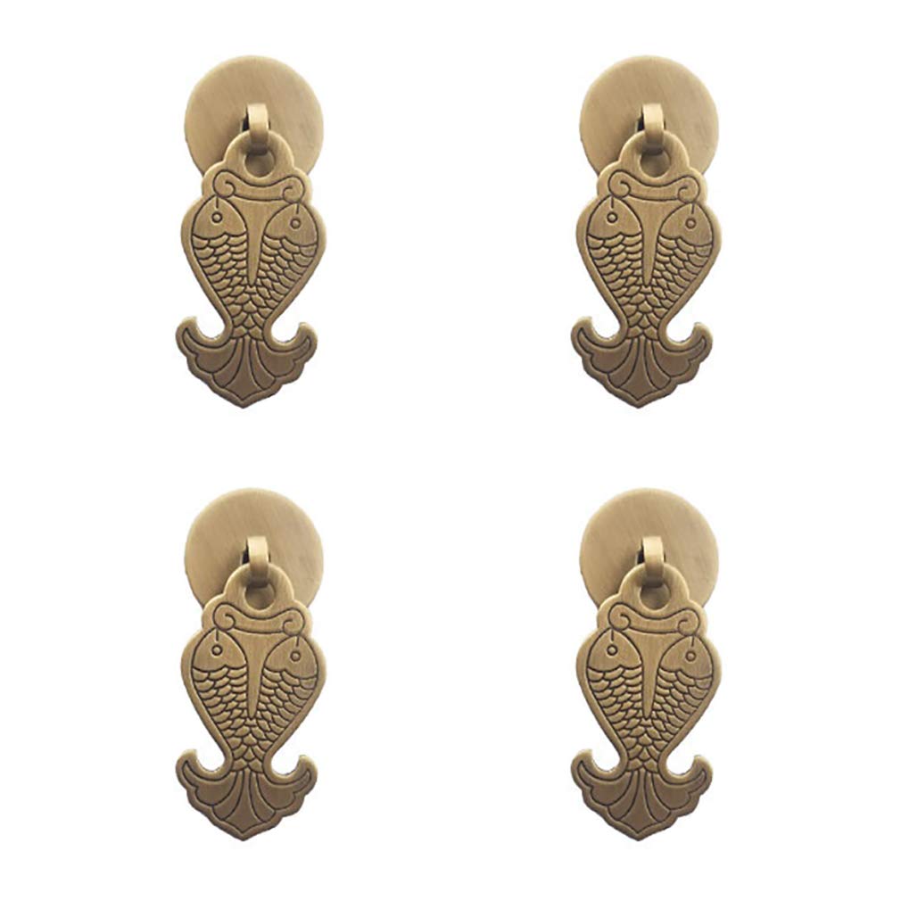 Maniglie per cassetti, 4 pezzi, in puro rame vintage, a forma di pesce, per mobili e mobili da cucina, design classico in rilievo, ideali per decorare la casa