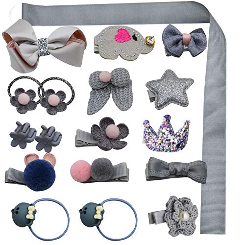 Image of Bembika Set of 18 Hairclips Hairpins Headwear Accessories for Girls Best Birthday Gift (Grey)