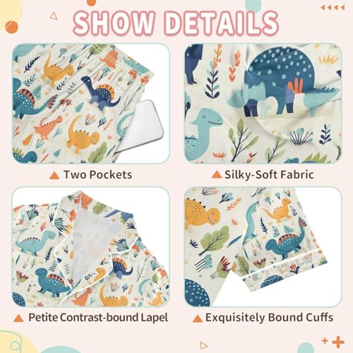 senya Animal Dinosaurs Satin Summer Pajama Sets Silk Short Sleeve Button Down Sleepwear3