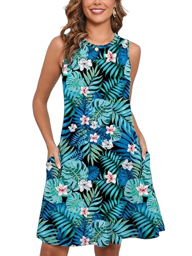 Image of Heymoments Women's Summer Sleeveless Crewneck Dresses Casual Loose Fitted Tank Sundress with Pockets