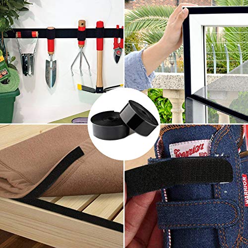 Image of Hook and Loop Strips with Adhesive, 1in x 26ft Excellent Grip, Strong Sticky Back, Heavy Duty, Mounting Tape, Double Side Tape for Fixing and Hanging, Home School and Office Use, Black