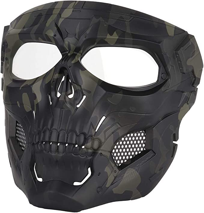 Aifordge Tactical Helmet Mask Protective Full Face Clear Goggle Skull Masks Dual Mode Wearing Design Adjustable Strap Costume Parties and Movie Props