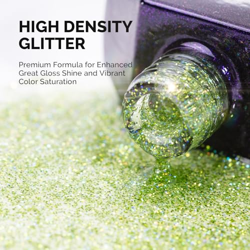 Image of MelodySusie Galaliver Green Glitter Gel Nail Polish, 15ML Sparkly Bright Green Shimmer Gel Polish Soak Off UV LED Cured Long Lasting Gift for Women DIY Nail Design Nail Art Manicure X08
