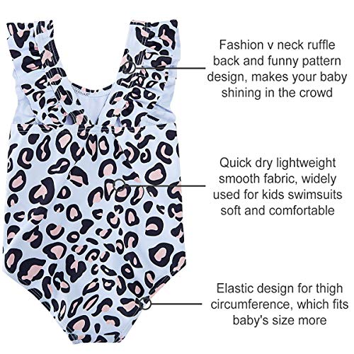 RAISEVERN Toddler Baby Girls Swimsuit Ruffles Bathing Suit Cute Leopard Spot Zebra Animal Printed Beach Sport One Piece Swimwear Backless Bikini Quick-Dry Tankini for 3t 4t Little Girl Black