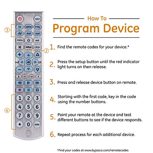 GE Big Button Backlit Universal Remote Control for Samsung, Vizio, Lg, Sony, Sharp, Roku, Apple TV, TCL, Panasonic, Smart TVs, Streaming Players, Blu-Ray, DVD, 6-Device, Silver, 33712 by GE - Image 6