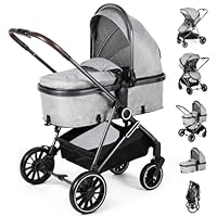 2-in-1 Baby Stroller with Bassinet Mode - Folding Infant Newborn Pram with Reversible Seat - for 0-36 Months Toddler