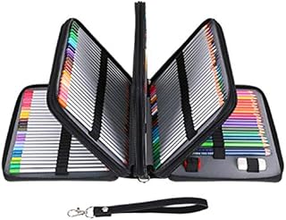 BTSKY PU Leather 200 Inserting Super Large Capacity Multi-Layer Students Colored Pencil Wrap Storage Case Bag Pouch Holder Stationery Organizer, Black(no Pencils)