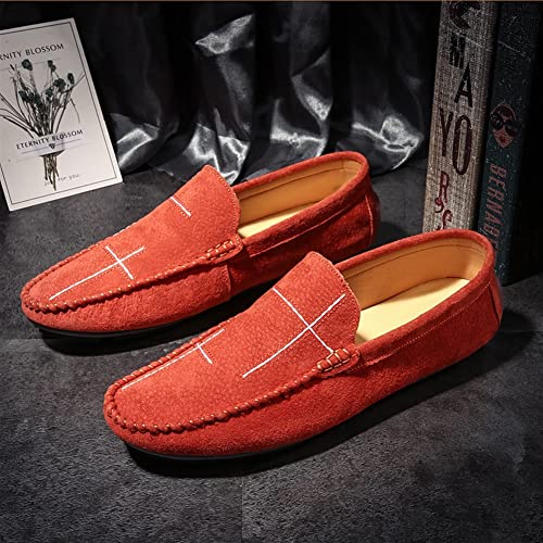 Loafers for Men Stitching Details Suede Vamp Rubber Sole Vegan Leather Lightweight Comfortable Flexible Party Prom Slip-ons(Orange,10 M US)2