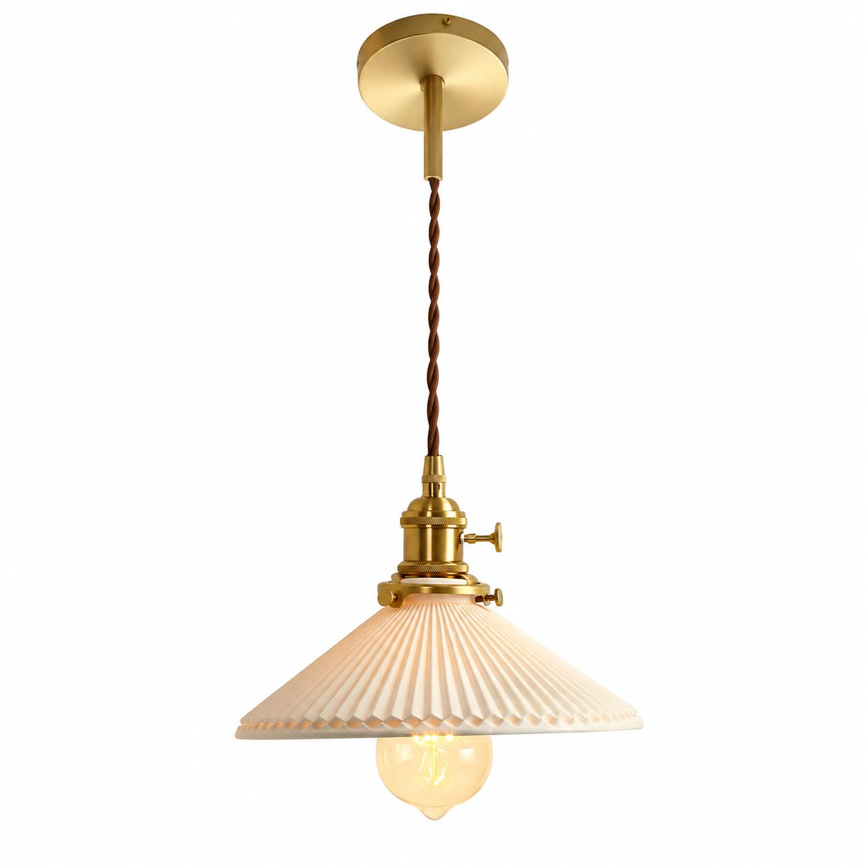 ESIYUVO Vintage Pendant Light Fixture, 9.1 Inch Acrylic Shade Hanging Lamp with Adjustable 47.2 Inch Cord, E26/E27 Socket, Decorative Lighting for Kitchen Island, Dining Room, Bedroom, Cafe and Bar