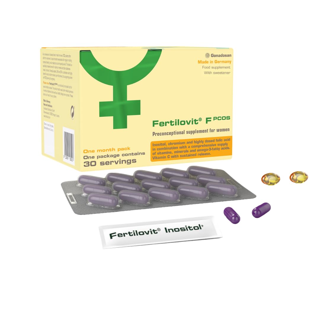 Fertilovit PCOS | Vitaminas para la Regulación del Ciclo en el Síndrome de Ovario Poliquístico | Ideal para el Apoyo a la Concepción | 60 Cápsulas + 30 Sticks para 30 Días
