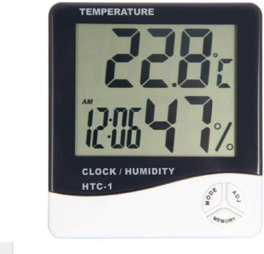 HTC-1 Digital Thermometer Hygrometer Clock Alarm/Alarm Calendar 5 Functions Large Screen Desktop Stand & Wall Mount White Thermometer Hygrometer Digital