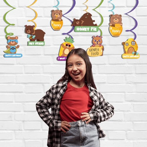 Image of Festiko Set of 16 Pcs Bear Theme Happy Birthday Swirls With Cutouts, Hanging Decoration Supplies, Bear theme birthday decorations