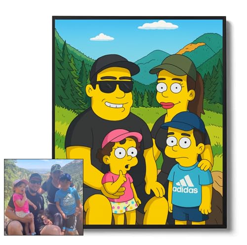 Custom yellow cartoon family portrait poster – Personalized wall art | Photo to cartoon print | unique gift for fans | Couple Gift, Pet Illustration, Funny Gift for Fans by AnimatedSoul