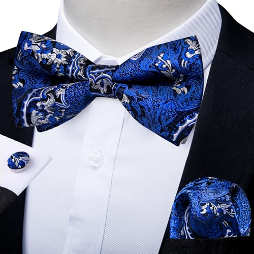 Image of DiBanGu Pre-Tied Bow Ties for Men Silk Adjustable Tuxedo Bowties Pocket Square Cufflinks Set with Lapel Pin Jacquard Woven