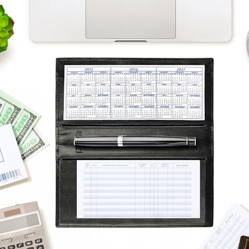 Image of CASMONAL Checkbook Covers for Personal Checkbook Holder RFID Premium Vegan Leather Checkbook Cover for Duplicate Checks