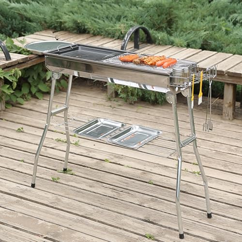 Barbecue portatile a carbonella in acciaio inox per campeggio, picnic, feste, facile da pulire, design a forma di cactus, ideale per gli appassionati di barbecue all'aperto