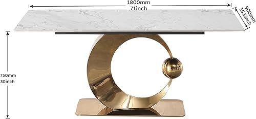 Miniatura 3 de Juego de mesa de comedor de 71 pulgadas para 6-8 juego de mesa de comedor de mármol de 7 piezas con 6 sillas de marco de metal de piel sintética