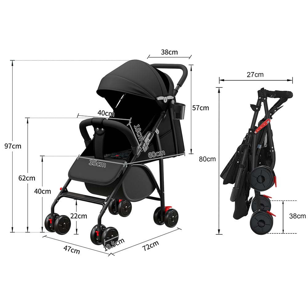 Poussette canne compacte Ingenious Noir 47x72x97cm de la naissance à 4 ans 25 kg
