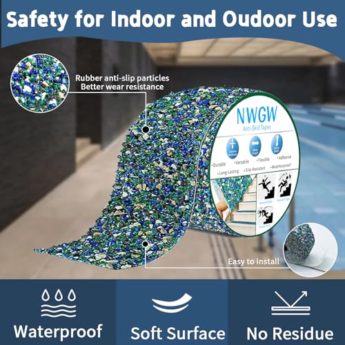 Image of Waterproof Tape for Pools, 4 inch x15FT Heavy Duty Anti Slip Stair Treads Outdoor Tape Non-Slip Rubber Grip Tape Shower Strips Slip Resistant Tape Traction Tape for Stairs Showers Bathroom Trails