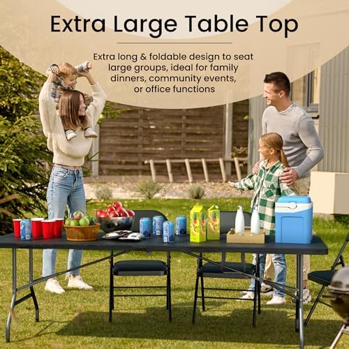 2 PACK of 8 Feet Foldable Table with Built in Handle & Steel Legs | 8 FT Heavy Duty Portable | Perfect for Party, Dining, Wedding, Events, Picnic Indoor, Outdoor, Camping, Temporary - 8 Foot - 4