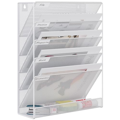 EasyPAG 6 Compartiments Métal Porte Document Mural A4 Porte Revue Suspendu Organisateur de Bureau à Suspendre Banette de Rangement Range Papier Corbeille a...