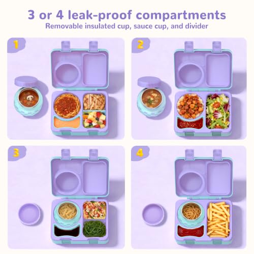 Image of Bento Box for Kids, Leakproof Kids Lunch Box with 8.5OZ Thermo Food Jar & Lunch Bag, 3-4 Compartments Toddler Insulated Lunch Box for Girls, BPA Free Lunch Containers for School Daycare