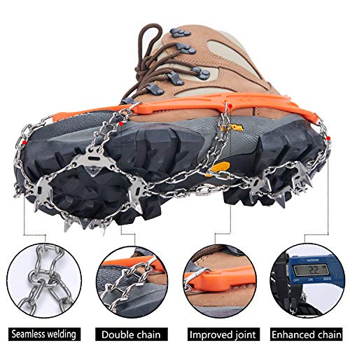 Uelfbaby Crampons Upgraded 19 Spikes Ice Snow Grips Traction Cleats System Safe Protect for Walking, Jogging, or Hiking on Snow and Ice (Fit S/M/L/XL/XXL Shoes/Boots) - Thumbnail 5