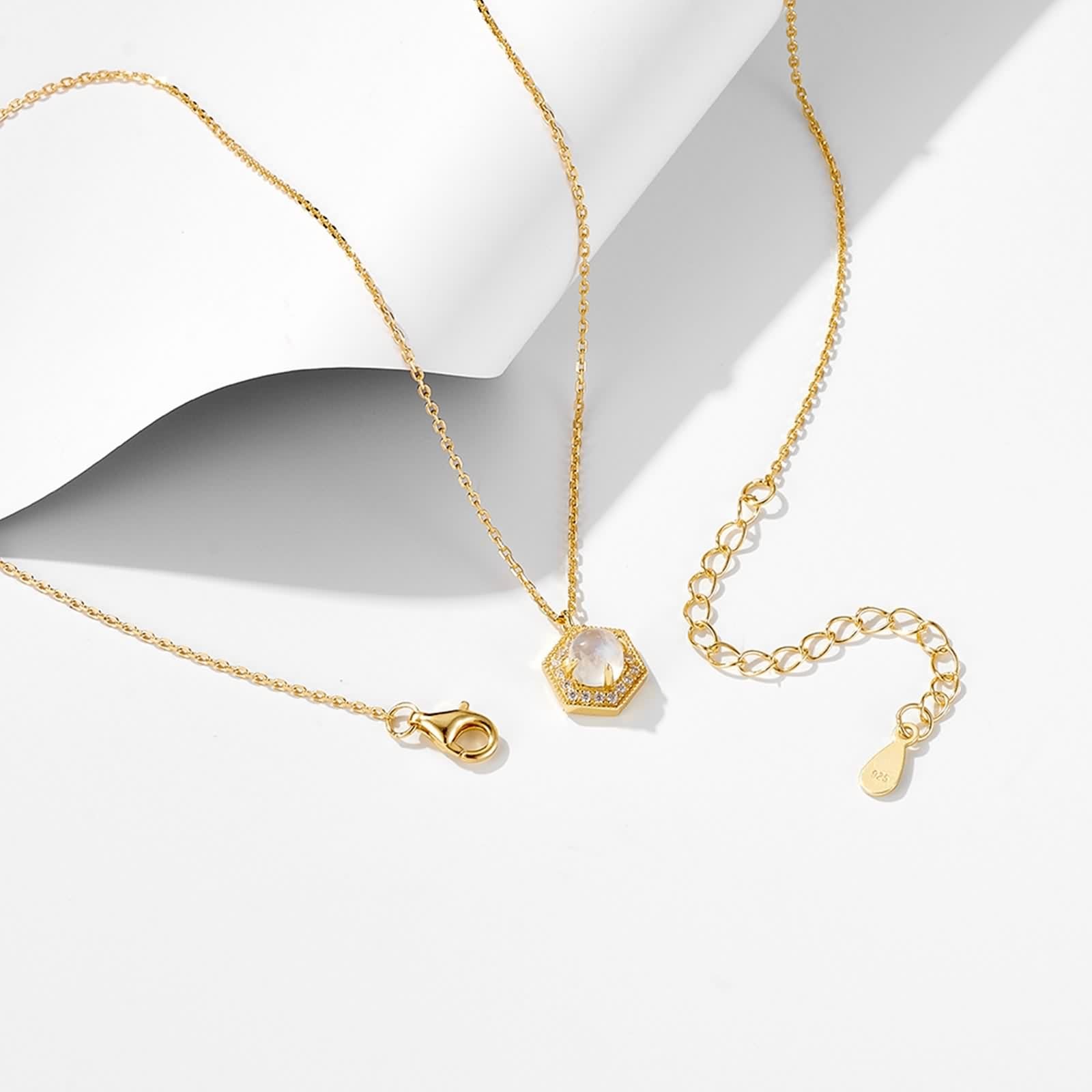 Damski Złoty Naszyjnik Długie Naszyjniki Biały 5X5mm Kamień Księżycowy Wisiorek Łańcuch Żółte Złoto 9K/14K/18K z Moissanitem Elegancki 40+5cm