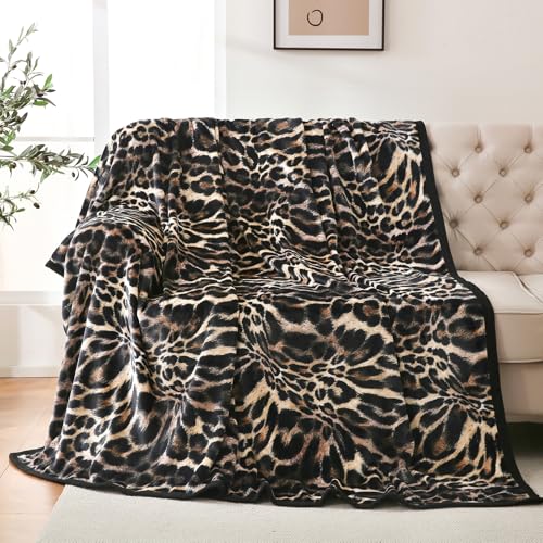PU MEI Manta de forro polar de franela mullida para sofá, cama, estampado de leopardo, manta ligera de doble cara, acogedora, súper suave, 60 x 80 pulgadas