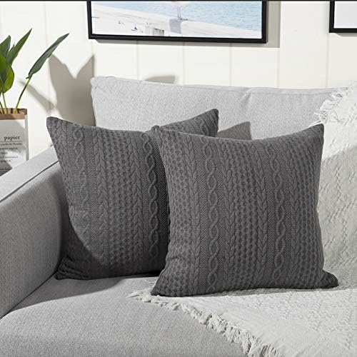 Yaertun Pack of 2 Super Soft Decorative Throw Pillow Covers Square Cushion Cases Pillowcases for Couch Sofa Bedroom Car Modern Embossed Patterned,22 x 22 inch,Grey