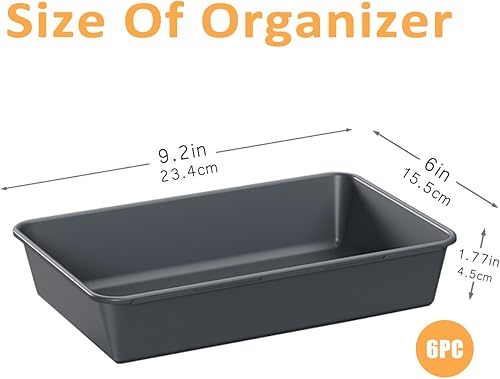 Miniatura 2 de 6 organizadores de cajones de plástico grandes, organizador de cajones de escritorio de 9 x 6 pulgadas y bandejas de almacenamiento, contenedores de