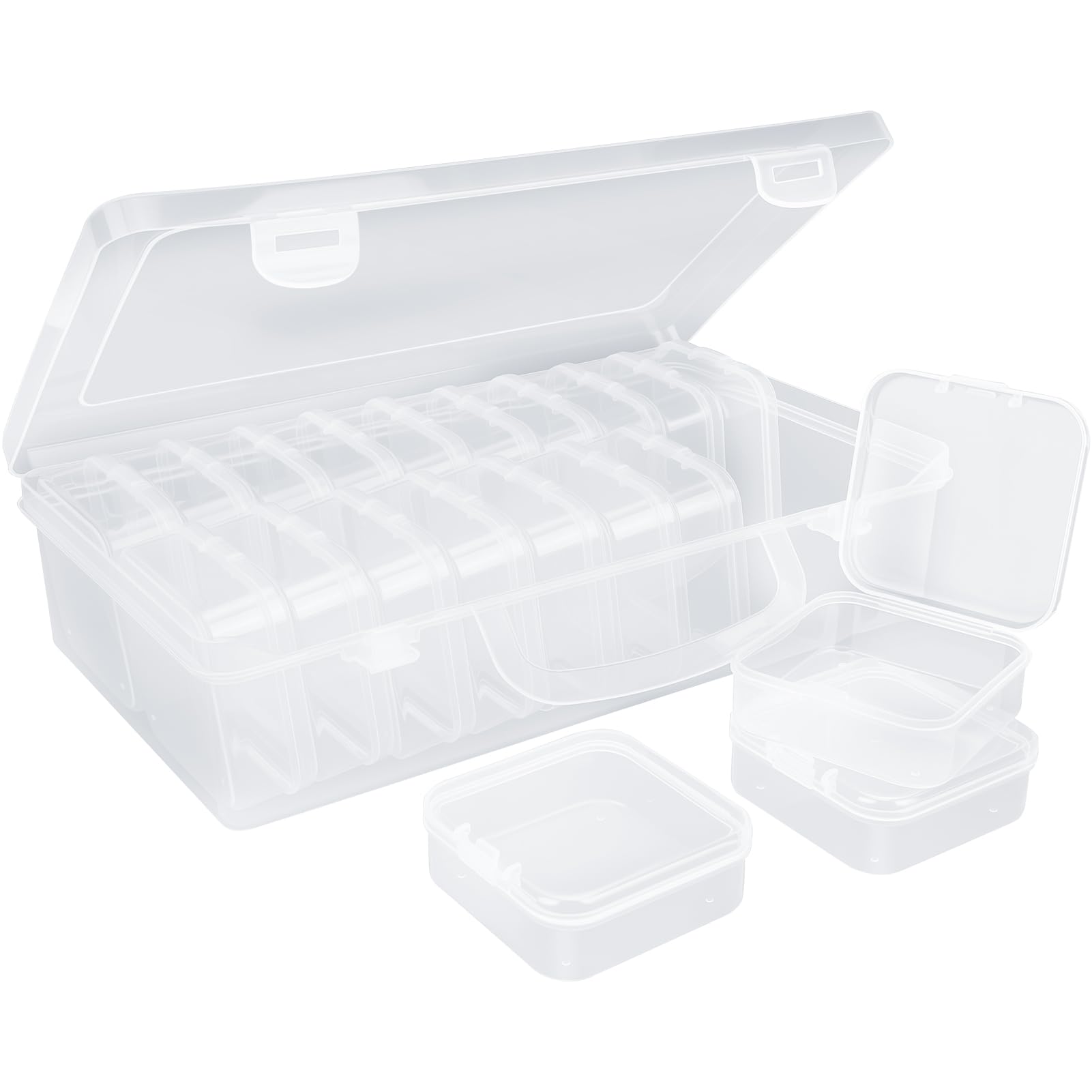 20 Mini-Boxen Organizer + 1 Aufbewahrungsbox – Perlen, Schmuck, Bastelzubehör Sortierbox Mit Etiketten, Transparent