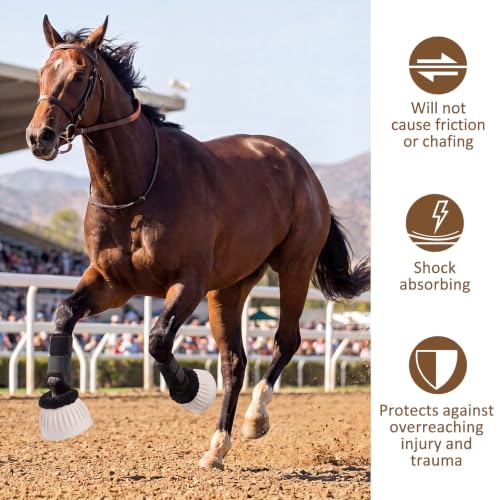 Image of Abbylike 1 Pair Fleece Horse Bell Boots Protect Against Hoof Impact Trauma, Rubber Bell Boots Horse Care for Turnout No Rub Design Comfort Quick Wrap Hook and Loop