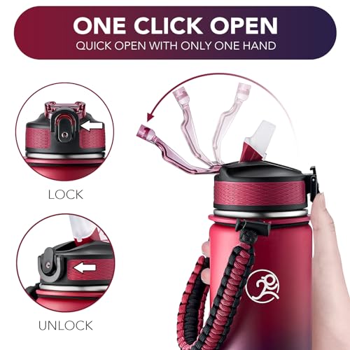 Image of GOSWAG 24oz Insulated Stainless Steel Travel Water Bottle, 2 Lids | with straw and no straw, Paracord handle, Double-wall vacuum keeps drinks cold or hot, Leakproof tumbler