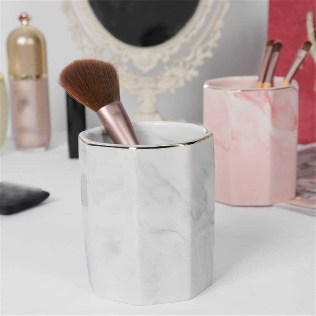 Ceramic Marble Office Desk Pencil Holder Comb Organiser Makeup Brush Bucket