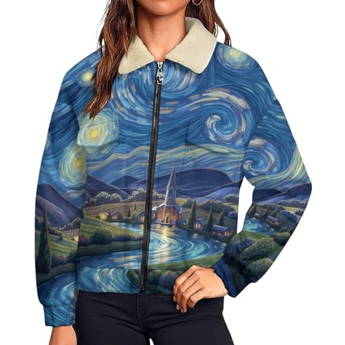 Veste polaire femme bleu foncé imprimé ciel étoilé avec poches