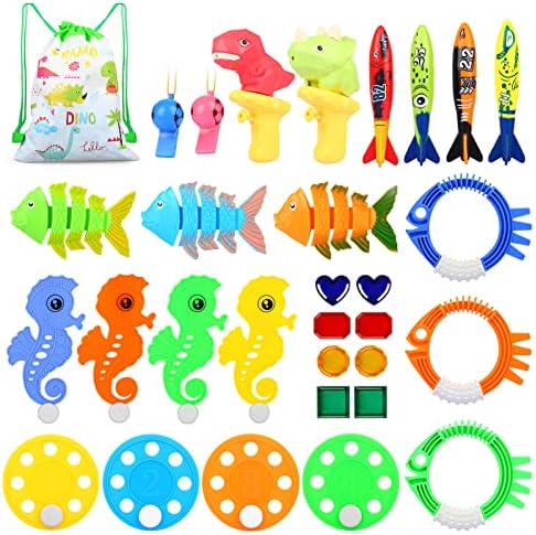 FICUS Pool Toys for Kids Ages 4-8,31PCS Swimming Pool Toys for Kids Pool Diving Toys Games,Underwater Pool Toys Training Diving Swim Toys for Boys Girls Toddlers Age 3+