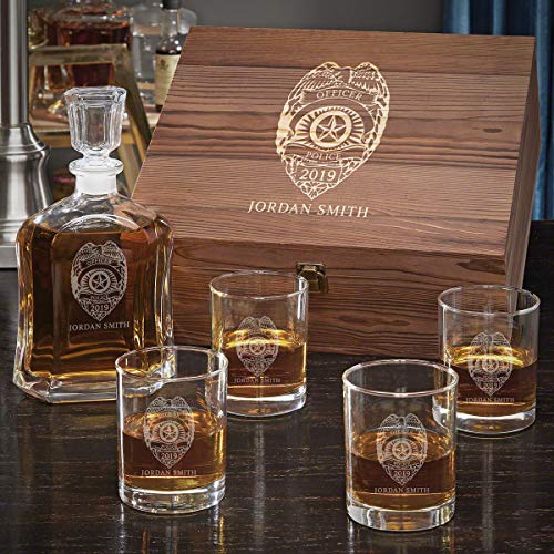 Personalized Whiskey Gift Set for Police Officers by HomeWetBar - Whiskey Set, Personalized Law Enforcement Gift