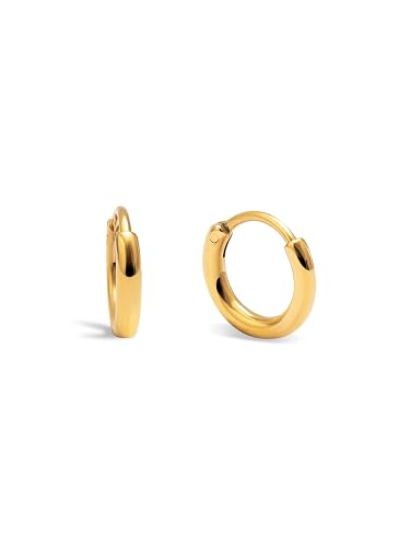 SINGULARU - Brincos de Argola Maria XS. Aço com Acabamento em Banho de Ouro 18Kt. Fecho de Congo. Jo