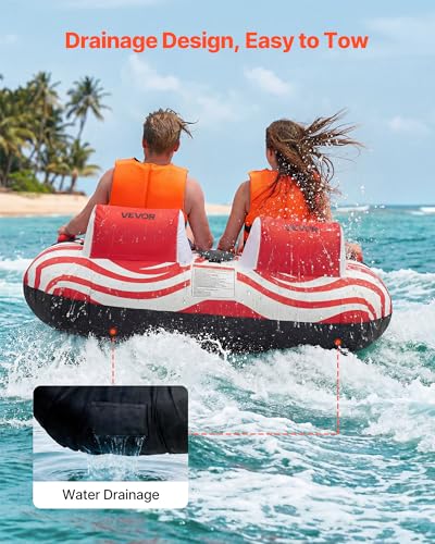 VEVOR Towable Tube für Boote, Wassersport-Schleppreifen für 2 Personen, bis 154 kg Tragfähigkeit, mit Kompletter Nylonabdeckung, Gepolsterten Griffen und Sicherheitsventil, für Seen und Flüsse, Rot