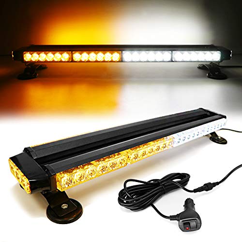 FOXCID White Amber 26" 54 LED Emergency Warning Security Roof Top Flash Strobe Light Bar with Magnetic Base, for Plow or Tow Truck Construction Vehicle