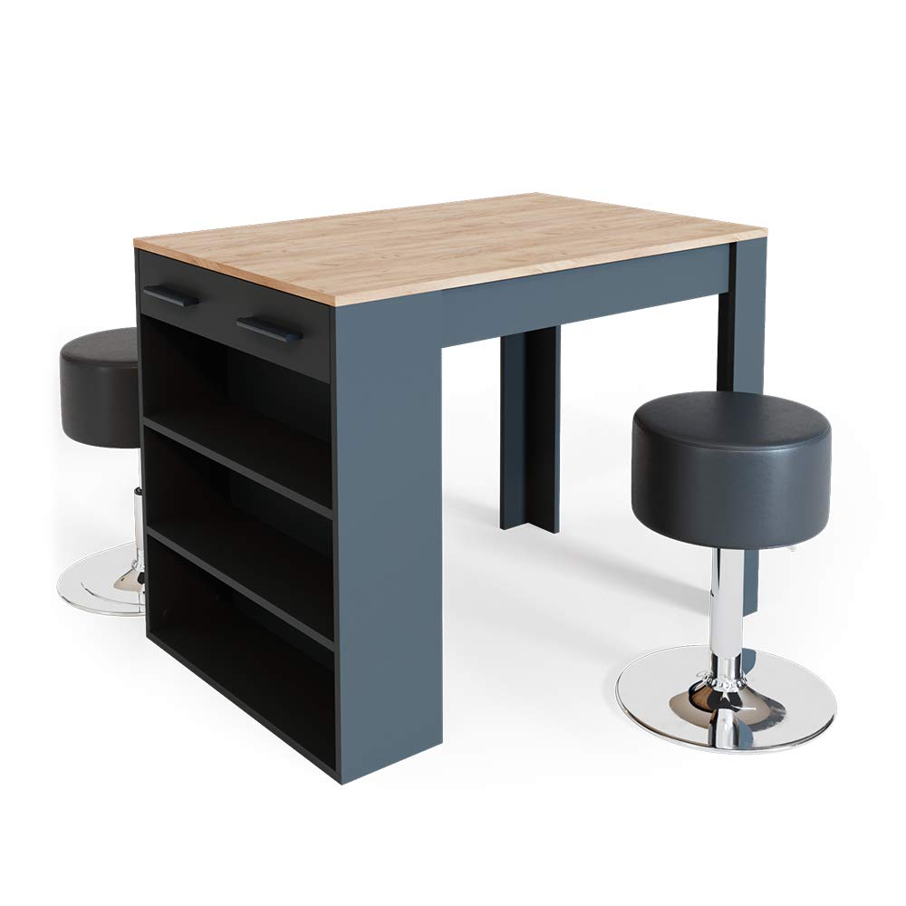 Table de travail 67x100cm avec rangement et 2 tabourets encastrables