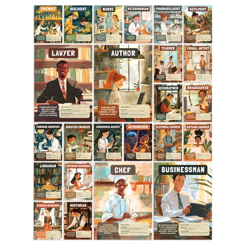 Wallbuddy Career Inspiration Posters | Diverse Professional Roles Illustrated Art for Educational Decor Set of 24 Posters | Unframed Careers Bulletin Board Wall Art for Classrooms, Libraries, Career Counseling Offices (8X10 Inches)