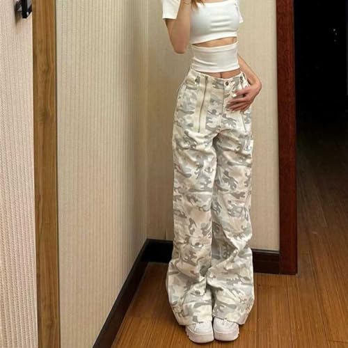 Y2K Zip Up Light Camo Cargo Pants for Women - Aesthetic High Waisted Baggy Pants with Pockets, Casual Streetwear2