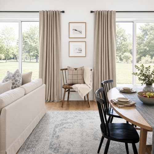 Image of Linen Textured Total Blackout Curtains for Bedroom 90 Inches Long, Oatmeal